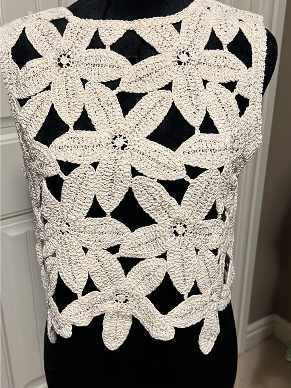 Rebellion Handmade Crochet Floral Ivory Sleeveless top